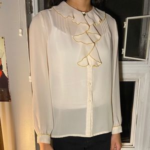 Vintage white and gold ruffled blouse